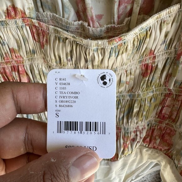 Free People Bodysuit Womens Small Smocked Long Sleeve Bohemian Floral Stretch - Picture 8 of 10